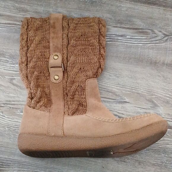 American Eagle Twist Knit midcalf pull on boots  brown suede  Sz 9 - Picture 7 of 9